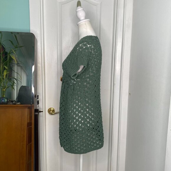 Free People Green Open Knit Crochet 2 Button Top, Size XS #343 - Picture 4 of 11